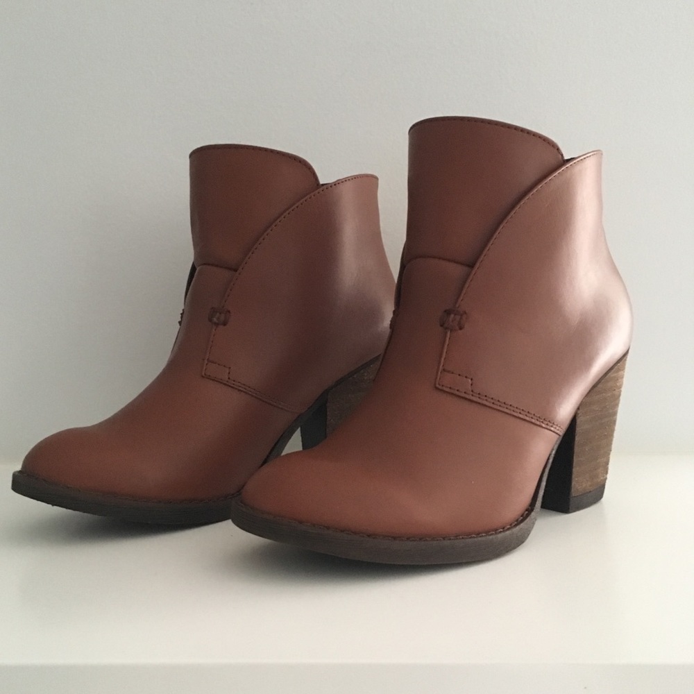 Cognac Leather Slip On Ankle Bootie
